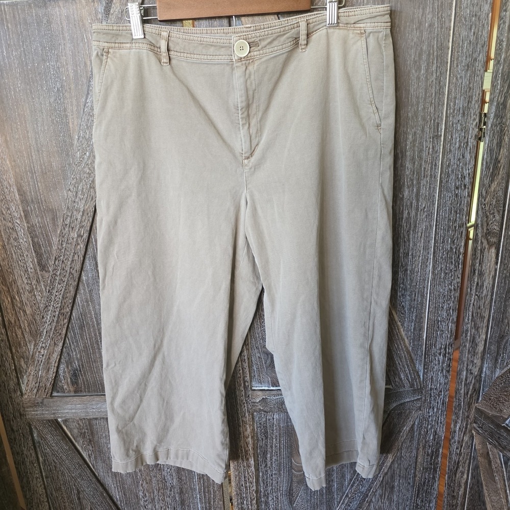 J. Jill Pants Women's Size 14 Petite Khaki Wide Leg Crop Chinos Pockets Casual